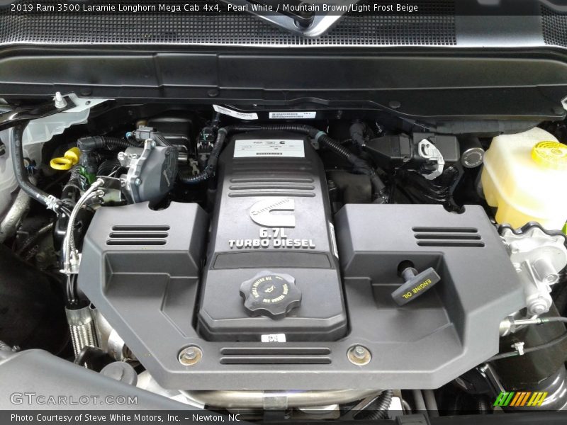 Pearl White / Mountain Brown/Light Frost Beige 2019 Ram 3500 Laramie Longhorn Mega Cab 4x4