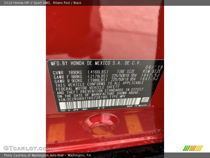 Milano Red / Black 2019 Honda HR-V Sport AWD