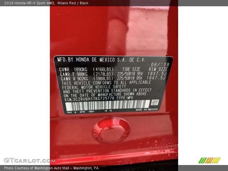 Milano Red / Black 2019 Honda HR-V Sport AWD