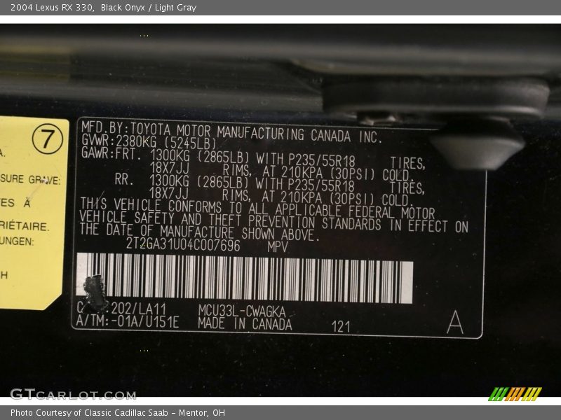 Black Onyx / Light Gray 2004 Lexus RX 330