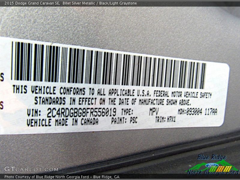 Billet Silver Metallic / Black/Light Graystone 2015 Dodge Grand Caravan SE