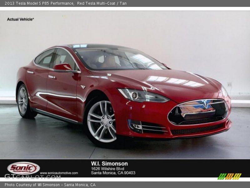 Red Tesla Multi-Coat / Tan 2013 Tesla Model S P85 Performance