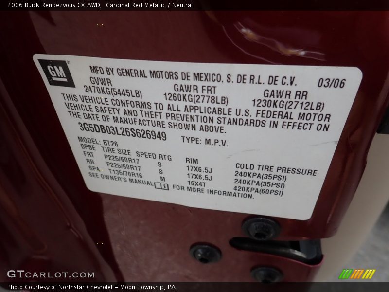 Cardinal Red Metallic / Neutral 2006 Buick Rendezvous CX AWD
