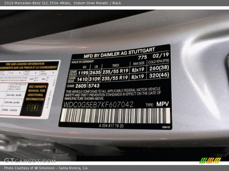 Iridium Silver Metallic / Black 2019 Mercedes-Benz GLC 350e 4Matic