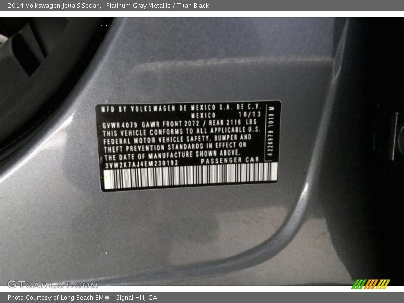 Platinum Gray Metallic / Titan Black 2014 Volkswagen Jetta S Sedan