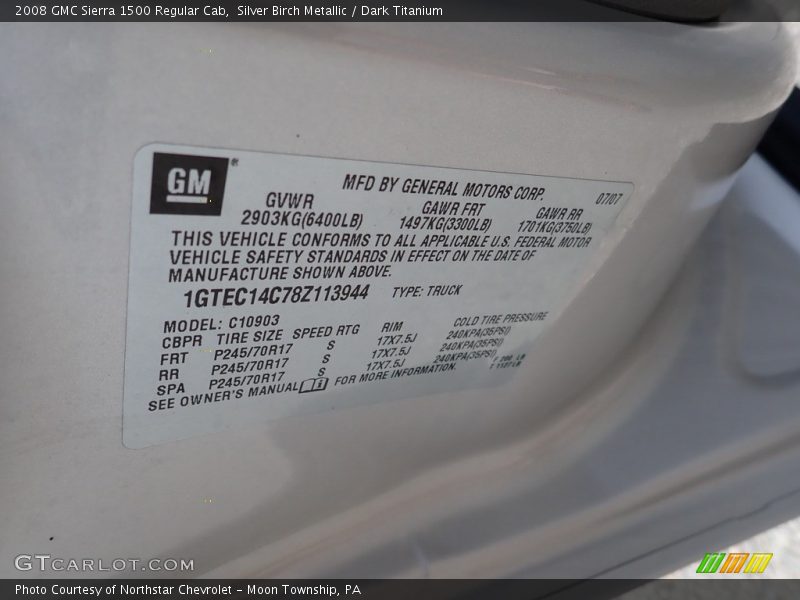 Silver Birch Metallic / Dark Titanium 2008 GMC Sierra 1500 Regular Cab