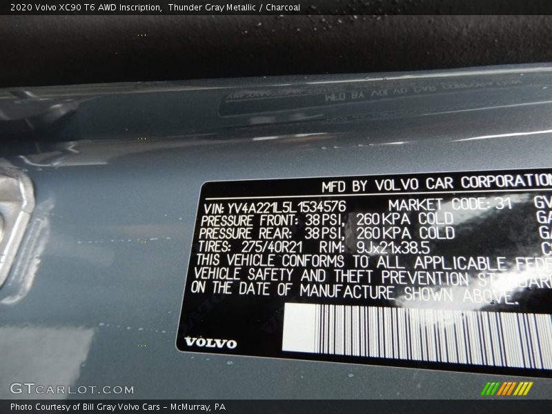 Thunder Gray Metallic / Charcoal 2020 Volvo XC90 T6 AWD Inscription