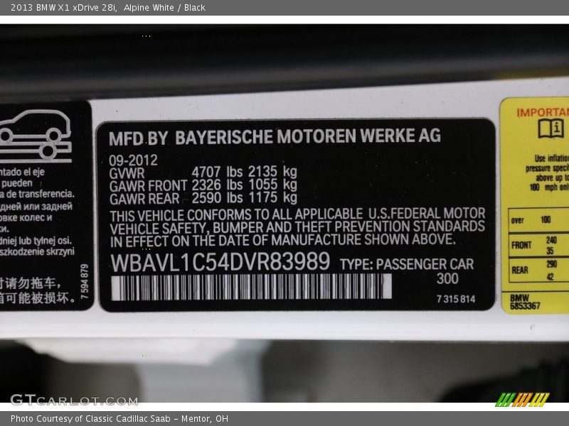 Alpine White / Black 2013 BMW X1 xDrive 28i