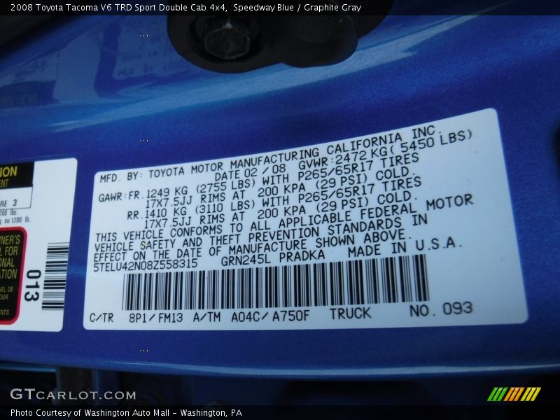 Speedway Blue / Graphite Gray 2008 Toyota Tacoma V6 TRD Sport Double Cab 4x4