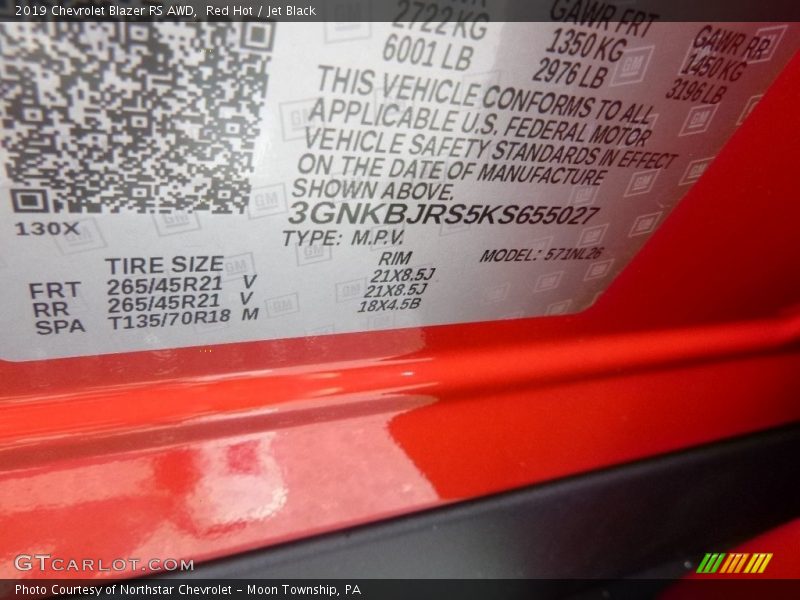 Red Hot / Jet Black 2019 Chevrolet Blazer RS AWD