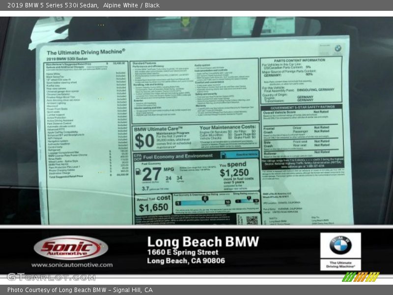Alpine White / Black 2019 BMW 5 Series 530i Sedan