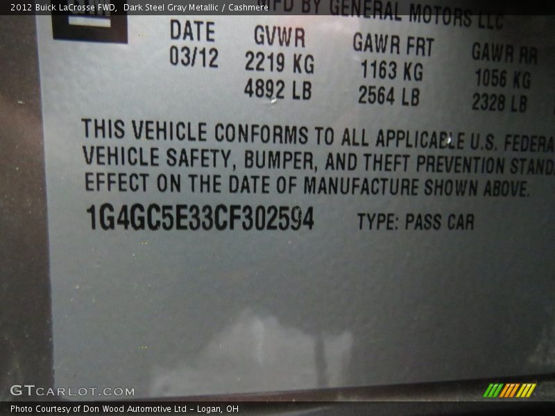 Dark Steel Gray Metallic / Cashmere 2012 Buick LaCrosse FWD