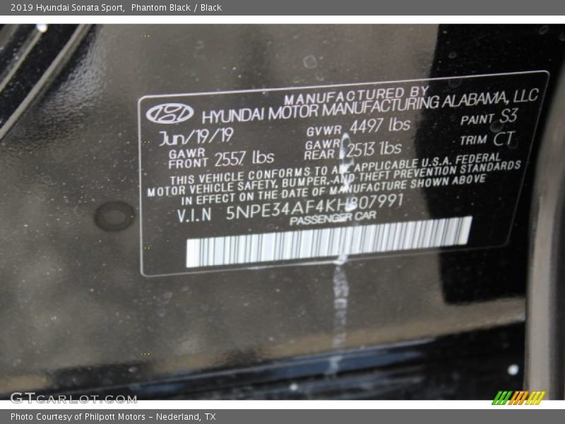 Phantom Black / Black 2019 Hyundai Sonata Sport