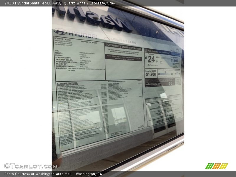 Quartz White / Espresso/Gray 2020 Hyundai Santa Fe SEL AWD