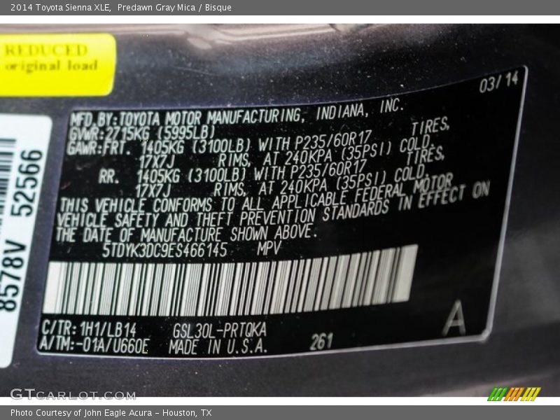 Predawn Gray Mica / Bisque 2014 Toyota Sienna XLE