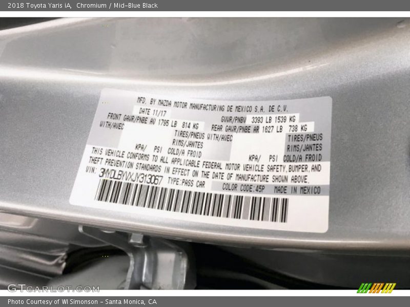 Chromium / Mid-Blue Black 2018 Toyota Yaris iA