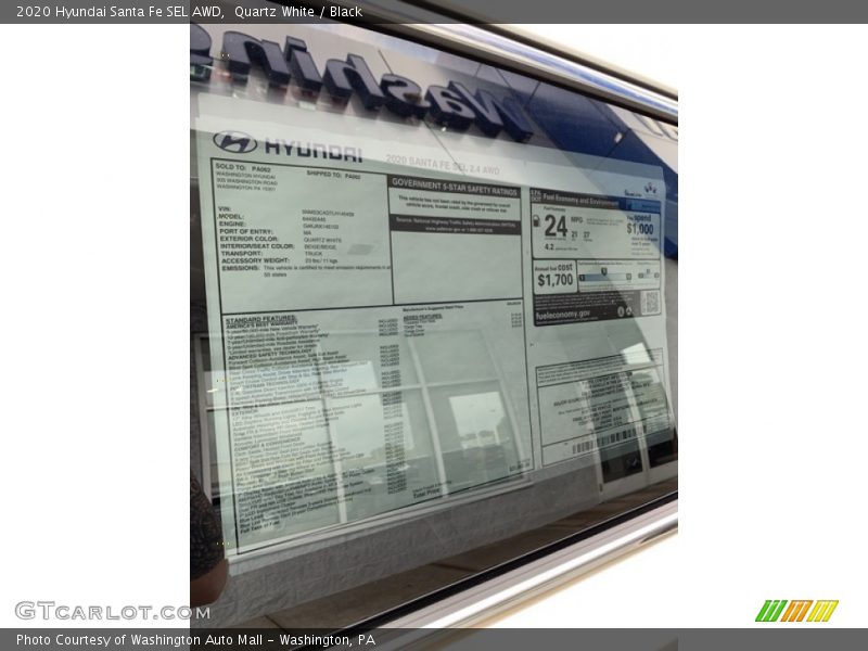 Quartz White / Black 2020 Hyundai Santa Fe SEL AWD