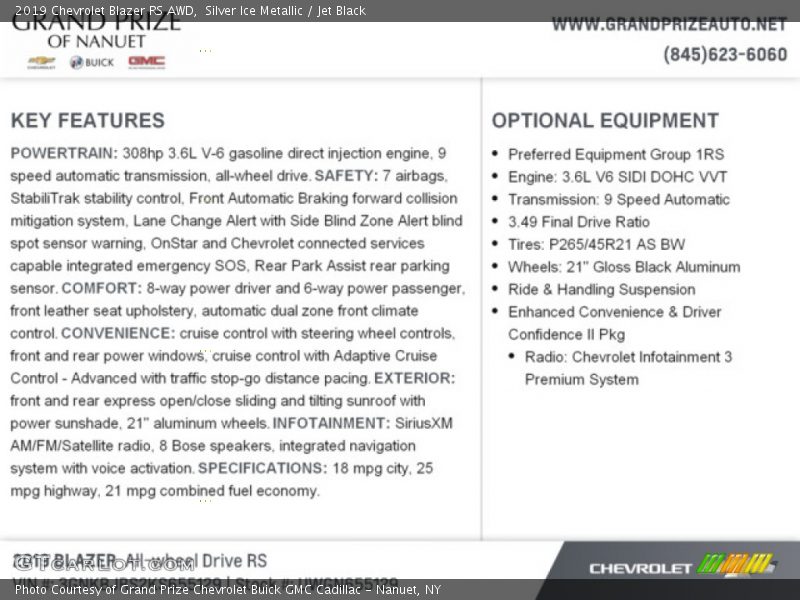 Silver Ice Metallic / Jet Black 2019 Chevrolet Blazer RS AWD