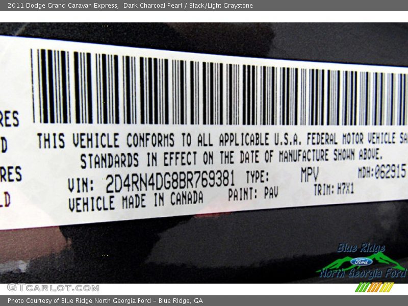 Dark Charcoal Pearl / Black/Light Graystone 2011 Dodge Grand Caravan Express