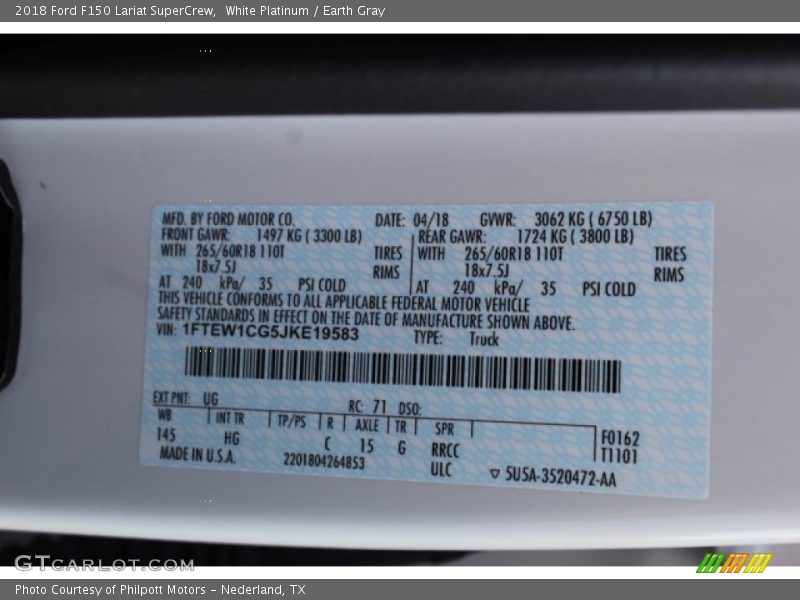 White Platinum / Earth Gray 2018 Ford F150 Lariat SuperCrew