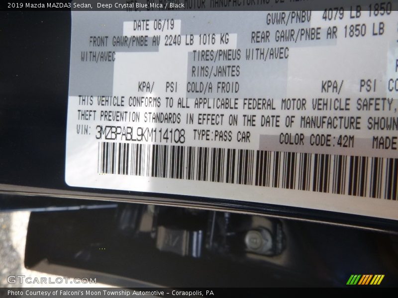 Deep Crystal Blue Mica / Black 2019 Mazda MAZDA3 Sedan
