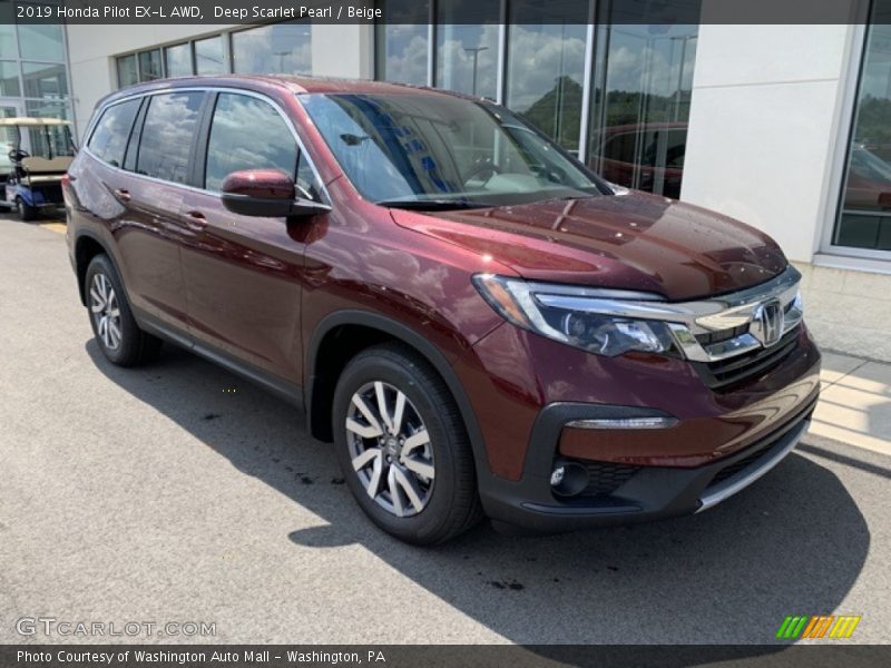 Deep Scarlet Pearl / Beige 2019 Honda Pilot EX-L AWD