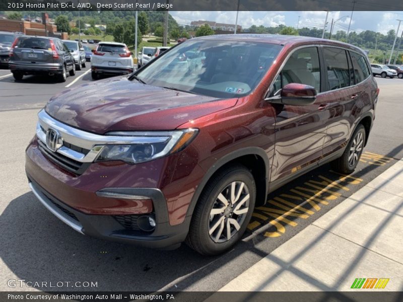 Deep Scarlet Pearl / Beige 2019 Honda Pilot EX-L AWD