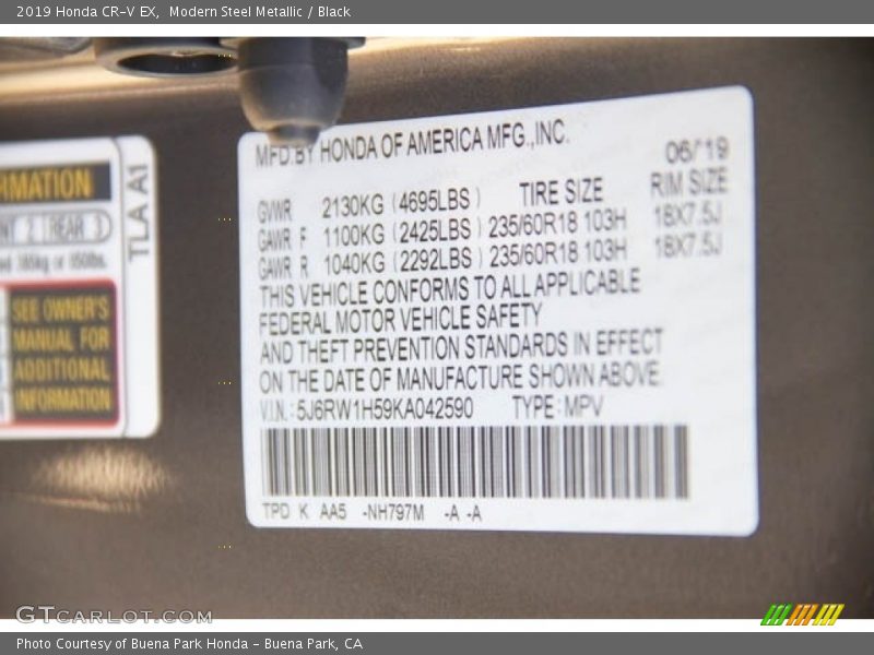 Modern Steel Metallic / Black 2019 Honda CR-V EX