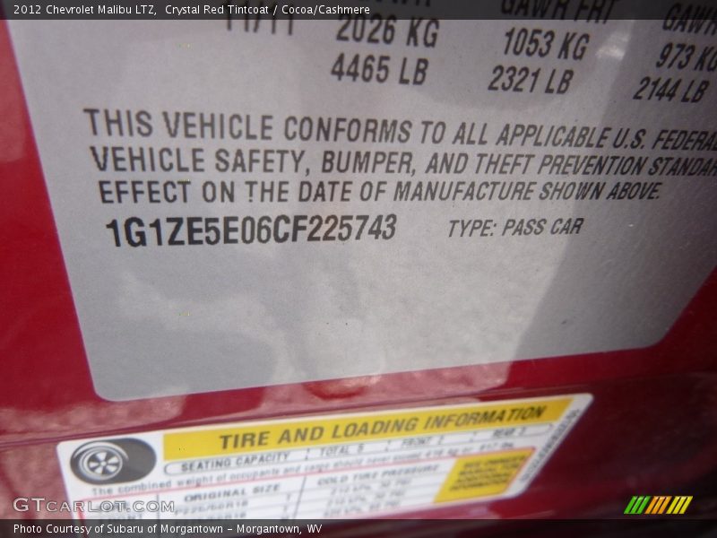 Crystal Red Tintcoat / Cocoa/Cashmere 2012 Chevrolet Malibu LTZ