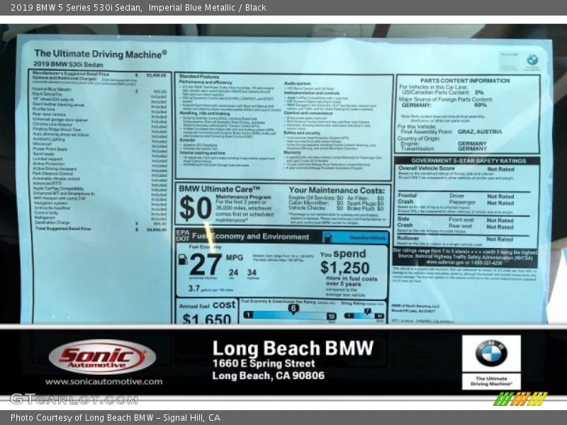 Imperial Blue Metallic / Black 2019 BMW 5 Series 530i Sedan