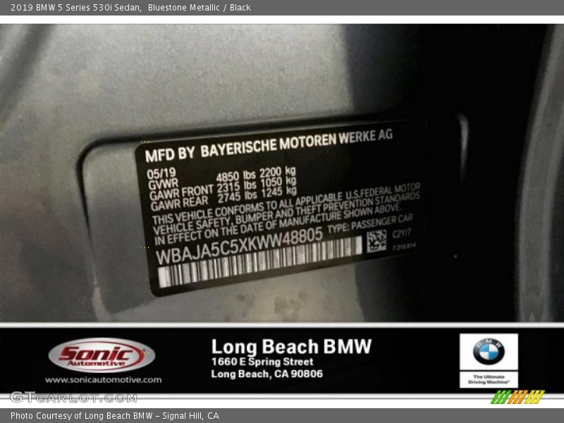 Bluestone Metallic / Black 2019 BMW 5 Series 530i Sedan