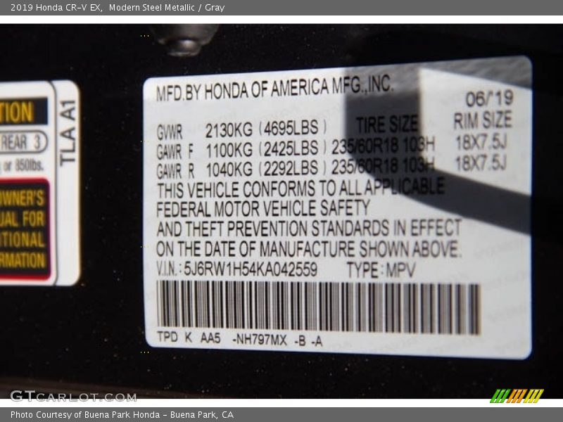 Modern Steel Metallic / Gray 2019 Honda CR-V EX