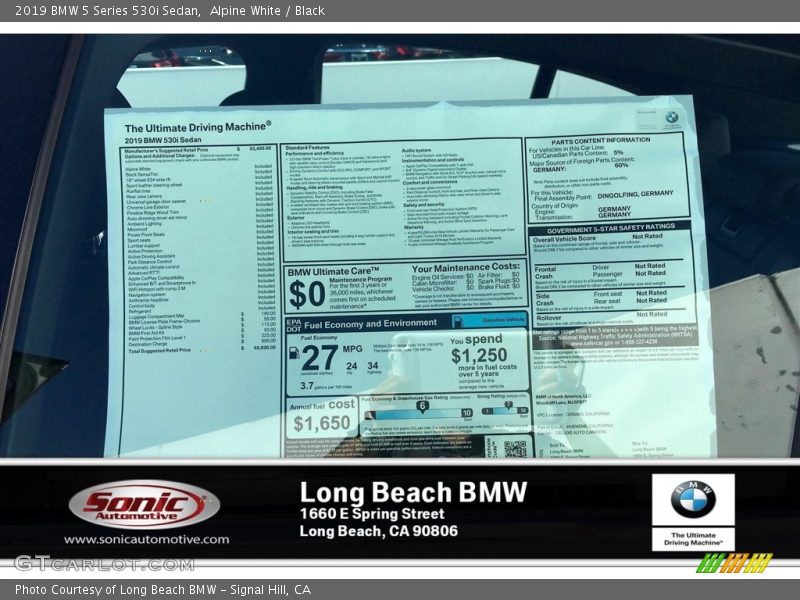 Alpine White / Black 2019 BMW 5 Series 530i Sedan