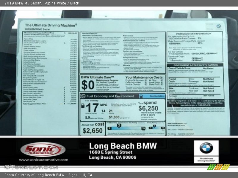 Alpine White / Black 2019 BMW M5 Sedan