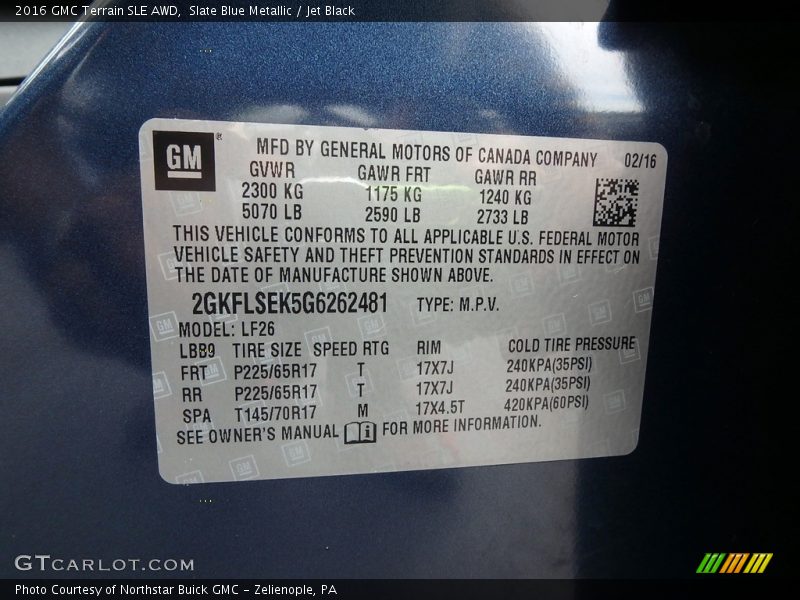 Slate Blue Metallic / Jet Black 2016 GMC Terrain SLE AWD