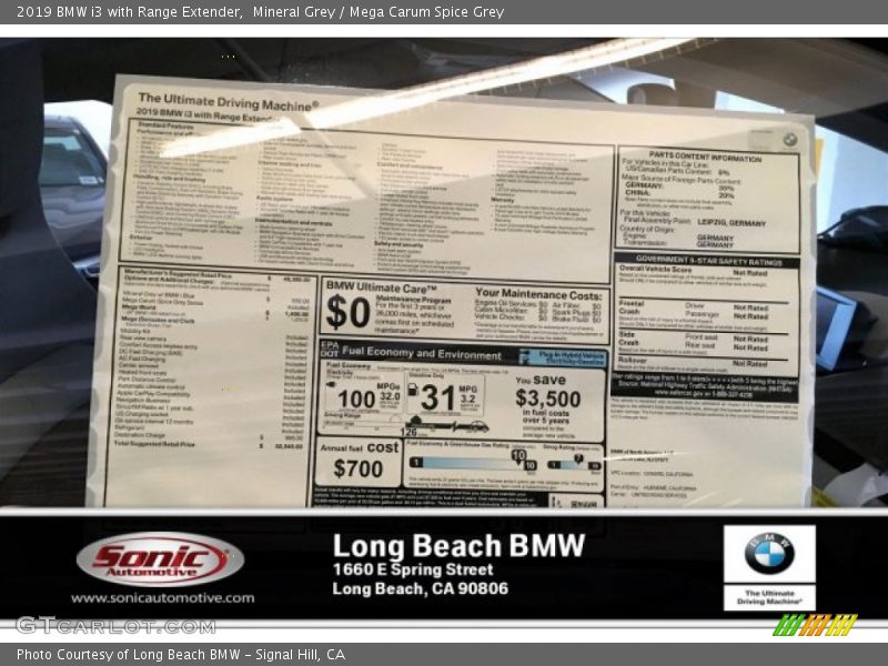 Mineral Grey / Mega Carum Spice Grey 2019 BMW i3 with Range Extender