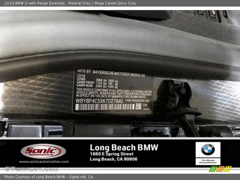 Mineral Grey / Mega Carum Spice Grey 2019 BMW i3 with Range Extender