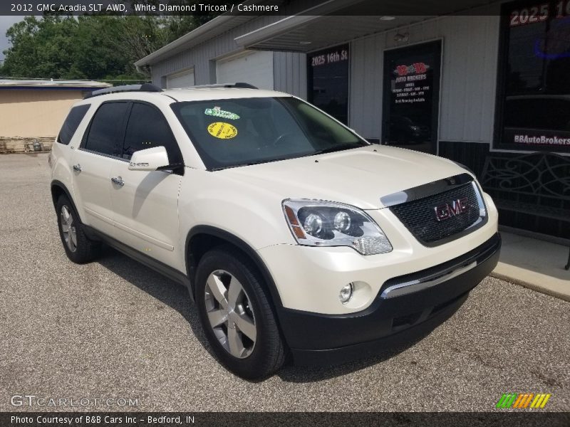 White Diamond Tricoat / Cashmere 2012 GMC Acadia SLT AWD