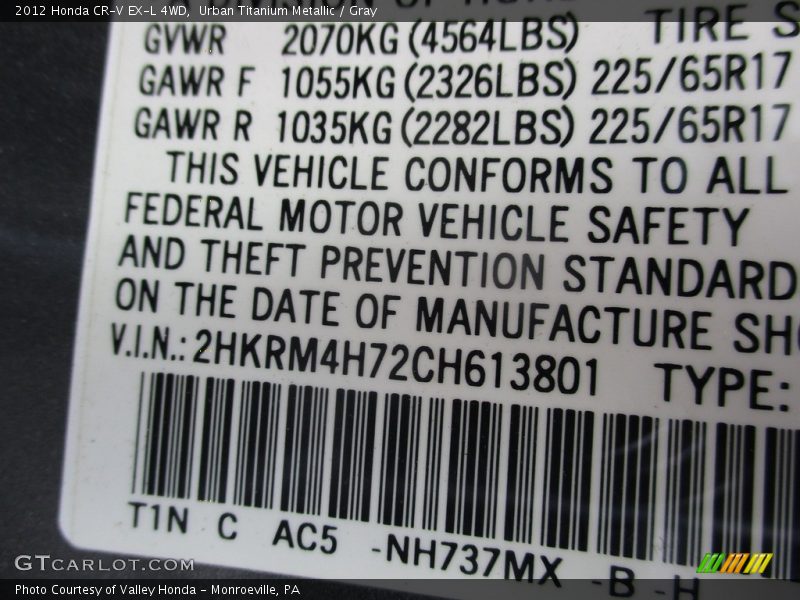Urban Titanium Metallic / Gray 2012 Honda CR-V EX-L 4WD