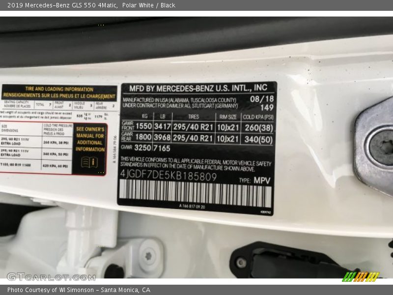 2019 GLS 550 4Matic Polar White Color Code 149