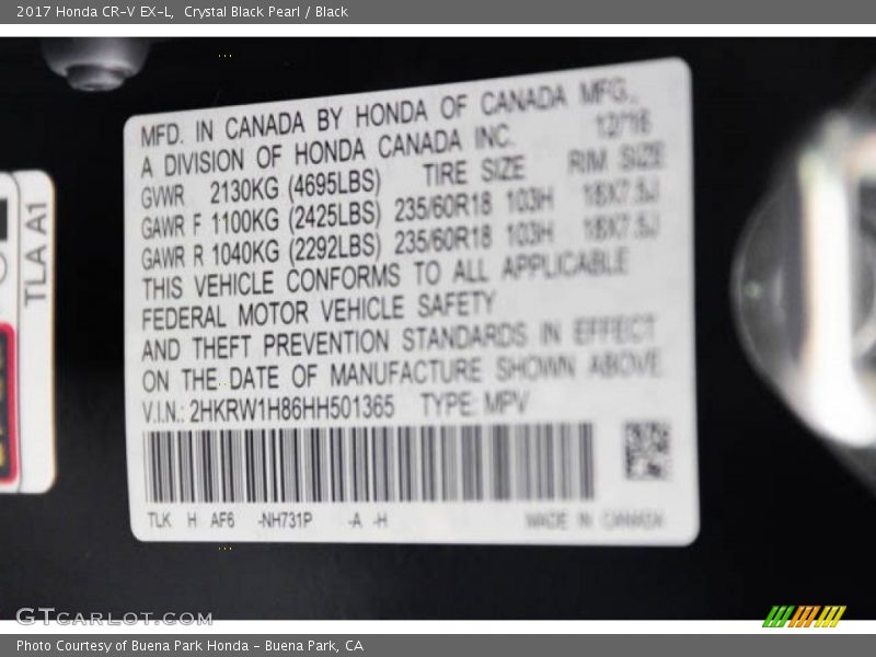 Crystal Black Pearl / Black 2017 Honda CR-V EX-L