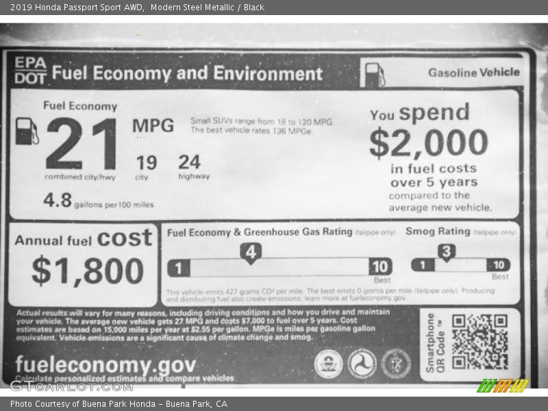 Modern Steel Metallic / Black 2019 Honda Passport Sport AWD