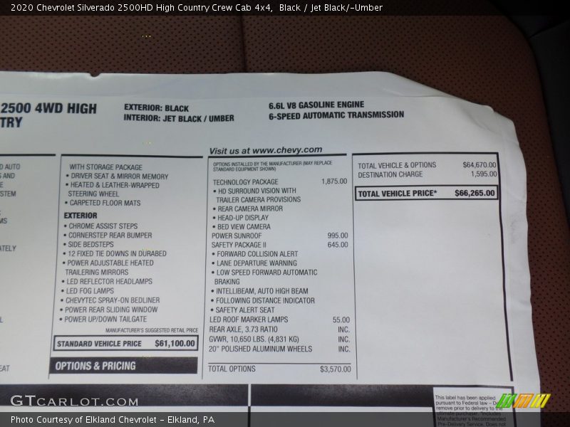  2020 Silverado 2500HD High Country Crew Cab 4x4 Window Sticker