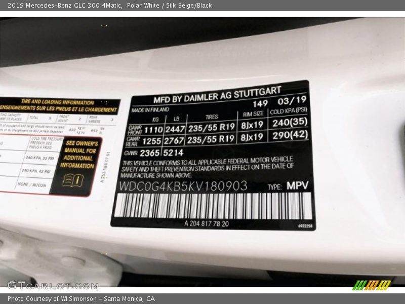 Polar White / Silk Beige/Black 2019 Mercedes-Benz GLC 300 4Matic
