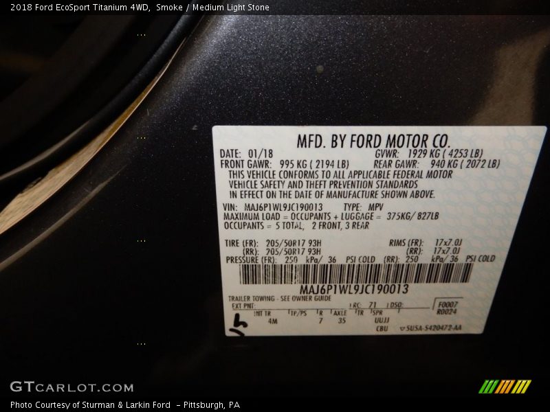 Smoke / Medium Light Stone 2018 Ford EcoSport Titanium 4WD