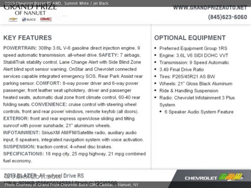 Summit White / Jet Black 2019 Chevrolet Blazer RS AWD