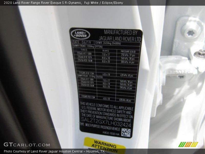 Fuji White / Eclipse/Ebony 2020 Land Rover Range Rover Evoque S R-Dynamic