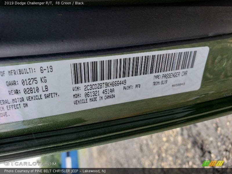 2019 Challenger R/T F8 Green Color Code PFQ