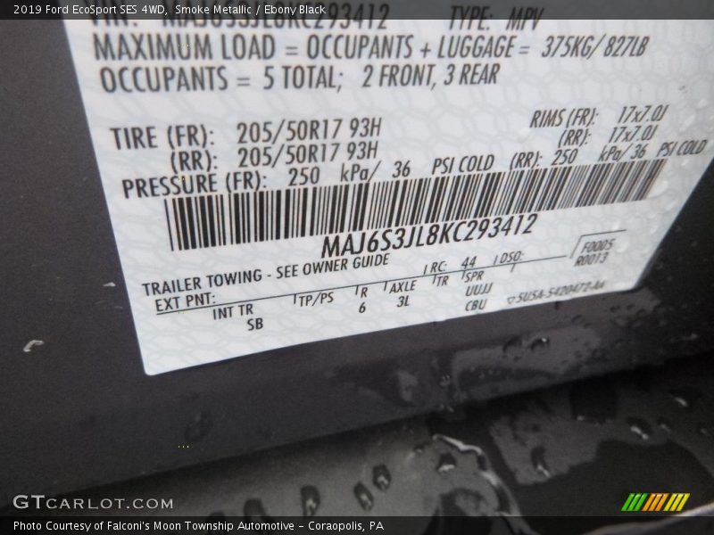 Smoke Metallic / Ebony Black 2019 Ford EcoSport SES 4WD