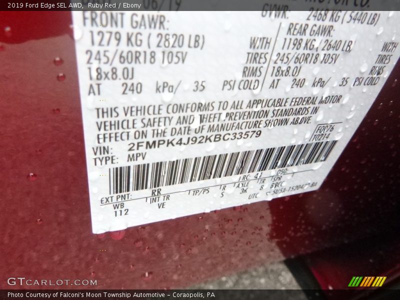Ruby Red / Ebony 2019 Ford Edge SEL AWD